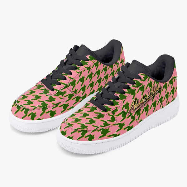 Sherlock Holmes Pink-Green Houndstooth Low-Top Leather Sneakers - The Sherlock Holmes Company