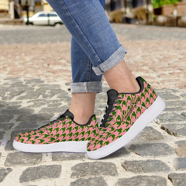 Sherlock Holmes Pink-Green Houndstooth Low-Top Leather Sneakers - The Sherlock Holmes Company