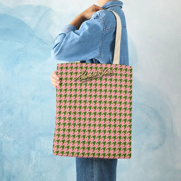 Houndstooth Tote Bag | Canvas Tote Bag | Sherlock Holmes