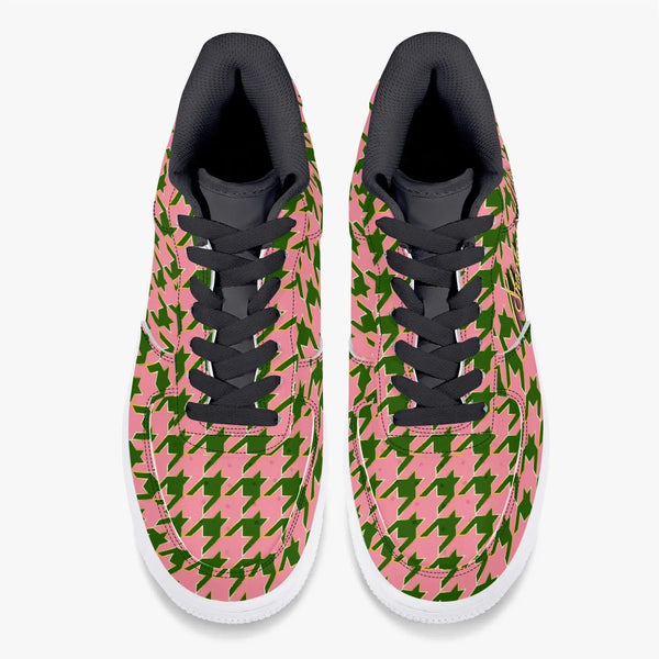 Sherlock Holmes Pink-Green Houndstooth Low-Top Leather Sneakers - The Sherlock Holmes Company