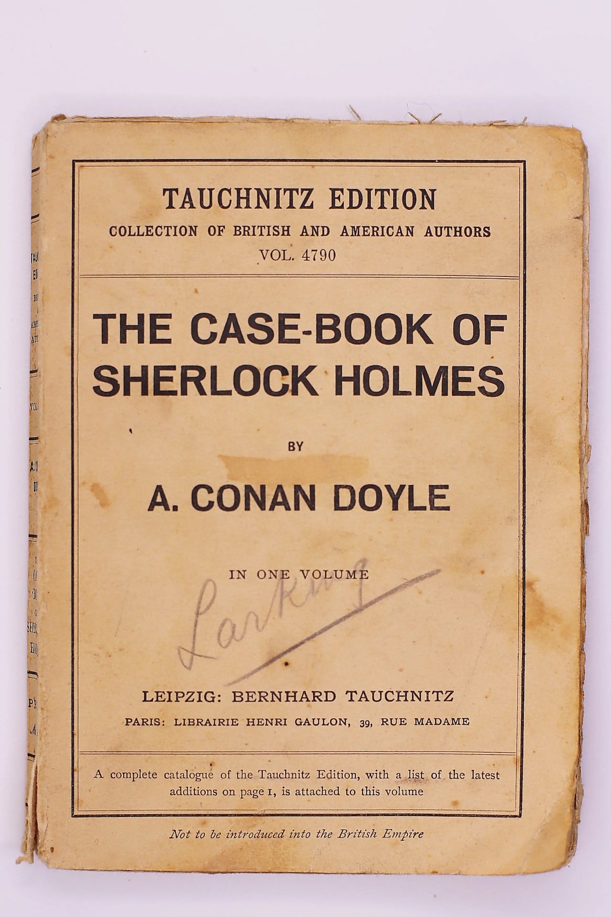 Sherlock Holmes (Tauchnitz Edition; Vol 4790), Copyright Edition, Published 1927 - The Sherlock Holmes Company
