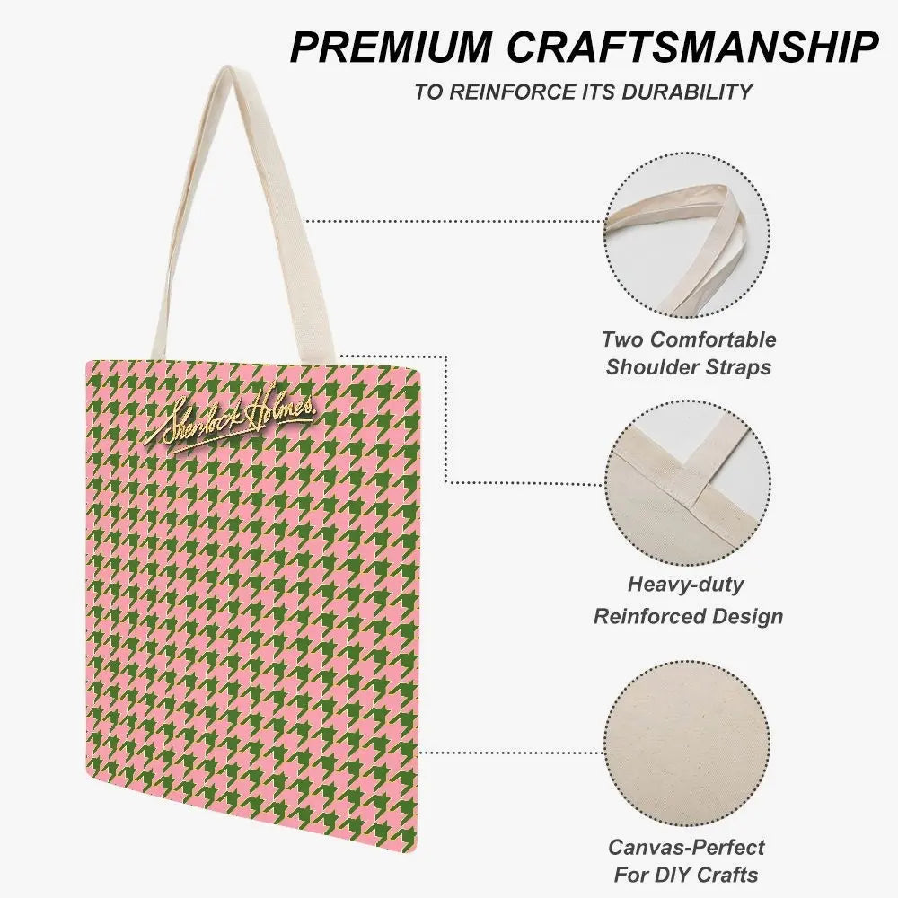 Houndstooth Tote Bag | Canvas Tote Bag | Sherlock Holmes