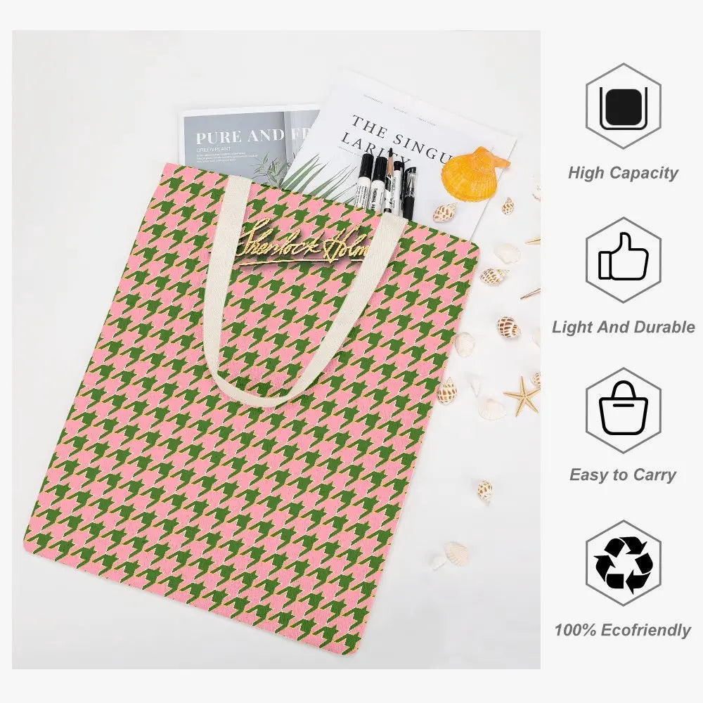 Houndstooth Tote Bag | Canvas Tote Bag | Sherlock Holmes
