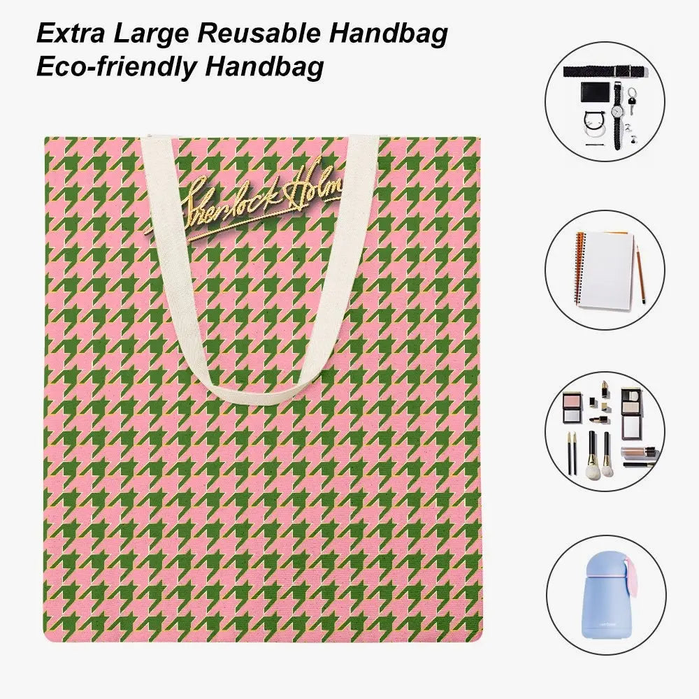 Houndstooth Tote Bag | Canvas Tote Bag | Sherlock Holmes