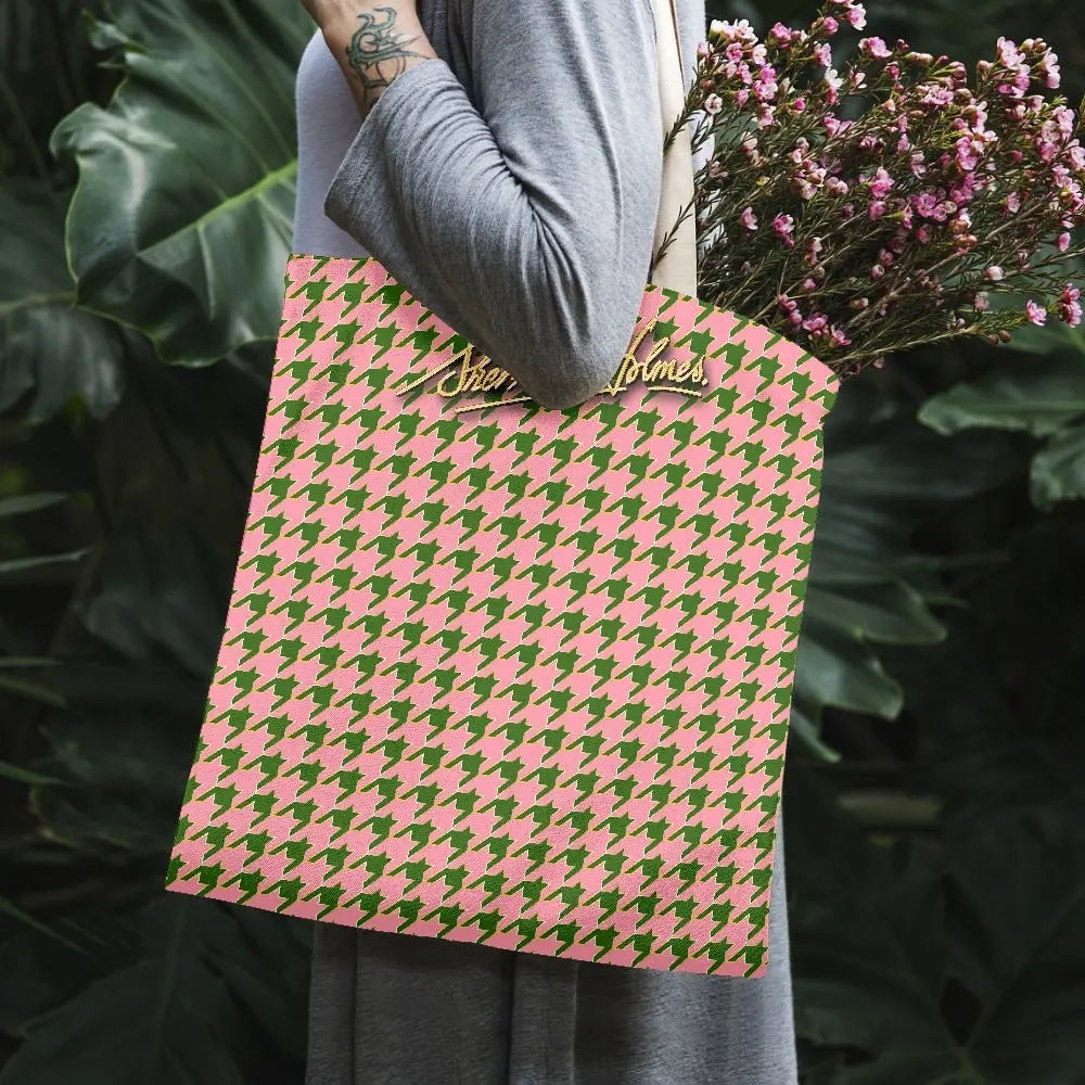 Houndstooth Tote Bag | Canvas Tote Bag | Sherlock Holmes