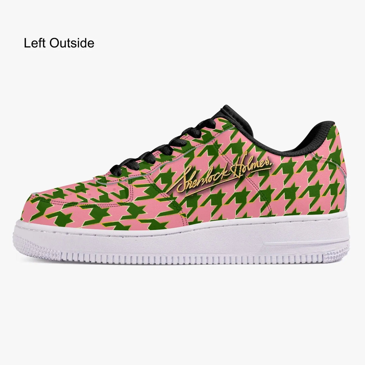 Sherlock Holmes Pink-Green Houndstooth Low-Top Leather Sneakers - The Sherlock Holmes Company