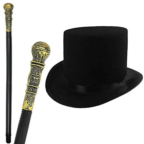 Victorian Style Hat | Hollywood Top Hat & Cane | Sherlock Holmes